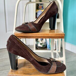 Tod's Dark Brown Suede Platform Loafer with Buckle Detail (size 6 US/ 38.5 EU)